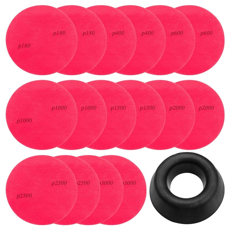 LJZP 17Pcs Bowling Ball Sanding Pads Cup Set, Grit 180, 400, 500, 800, 1200, 2000, 2500, 3000 Sanding Pads with Bowling Ball Holder Ring for Polishing Cleaning Display - Image 1